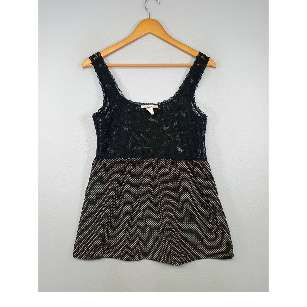 Coquette Love Squared Womens Small Black Floral Lace Babydoll Geometric Camisole